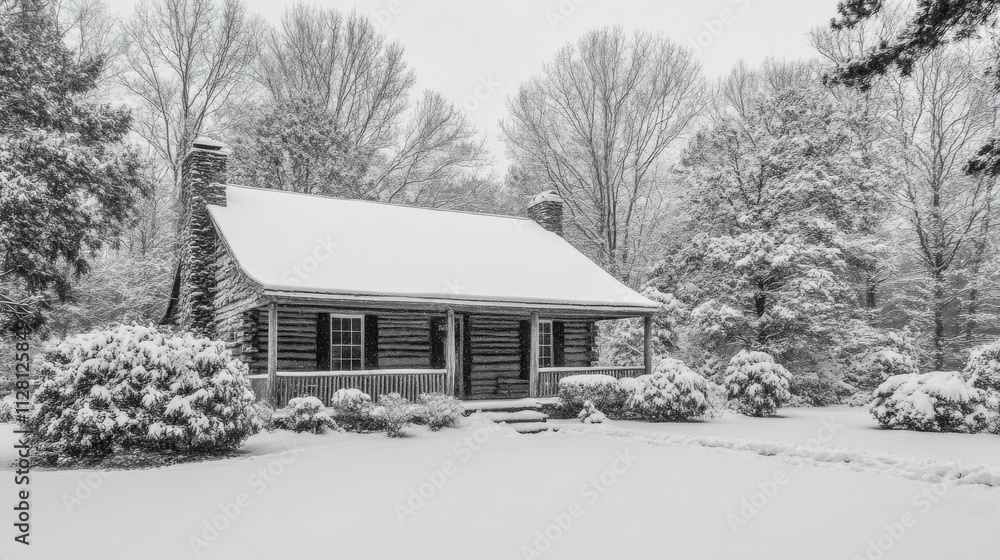 Snow Covered Log Cabin Winter Wonderland Scene Snow Covered Log Cabin Winter Wonderland Scene