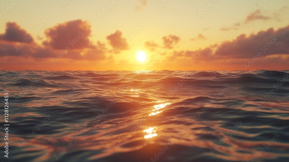 Obraz premium Golden Sunset Over Ocean Waves