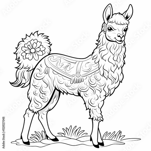 Lama coloring page for kids. Simple animal coloring page