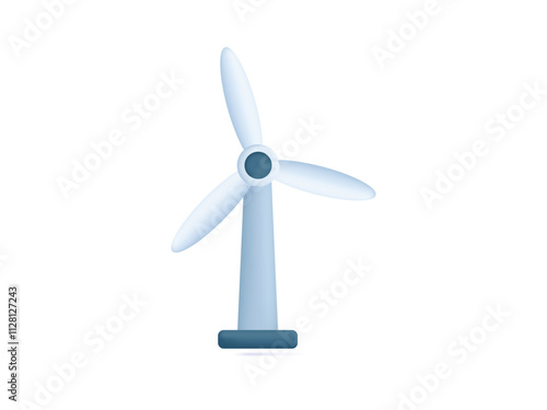 Windmill with wing, 3d icon. Ecological station, turbine, aerogenerator. Wind power, modern technological device, electrical energy production. Industrial equipment, source of renewable energy. Vector