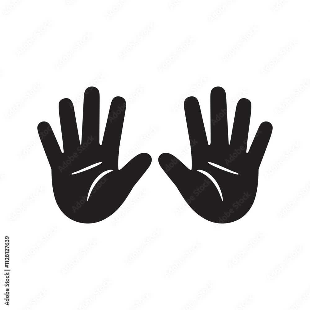 Hands Black and white icon illustration with palms facing forward. Hands Black and white icon illustration with palms facing forward.