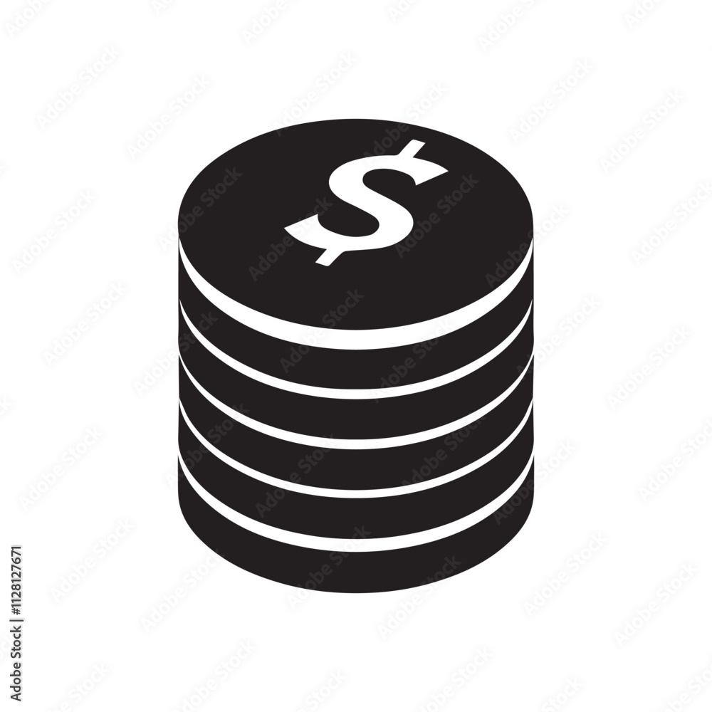 Dollar coins icon Black and white symbol on them. Dollar coins icon Black and white symbol on them.