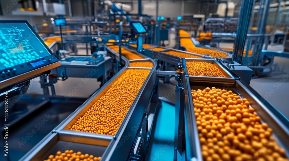 Large industrial factory multiple conveyor belts running through Symphony: Pet Food Large industrial factory multiple conveyor belts running through Symphony: Pet Food