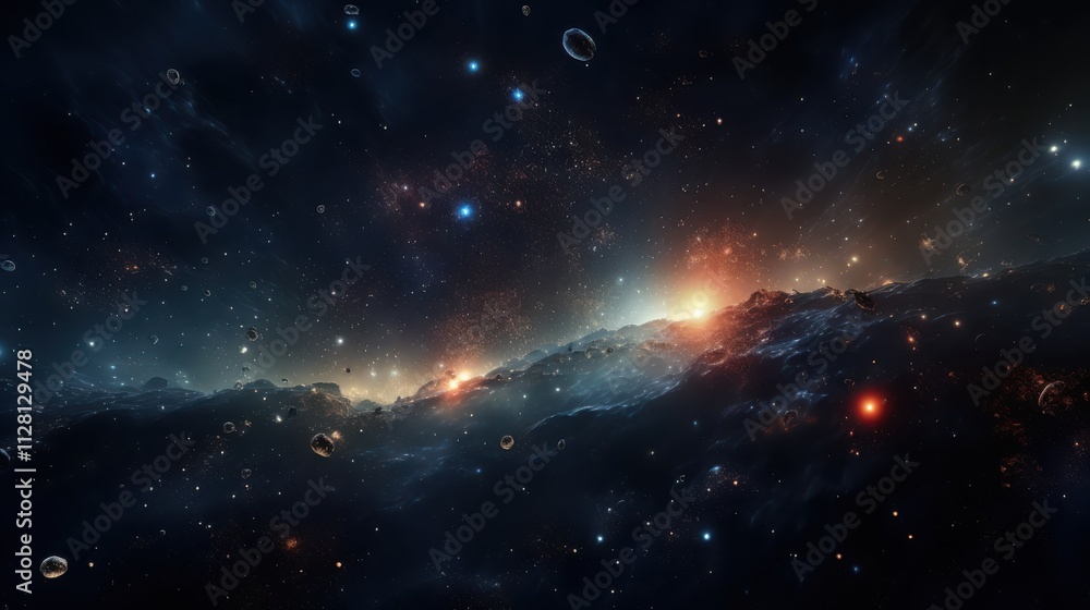 Celestial Bodies and Glowing Nebulae in Space Celestial Bodies and Glowing Nebulae in Space
