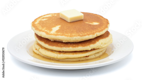 Wallpaper Mural Stack fluffy pancakes topped with butter and syrup on white plate, isolated on white background, breakfast or brunch, appetizing and delicious meal, close-up Torontodigital.ca