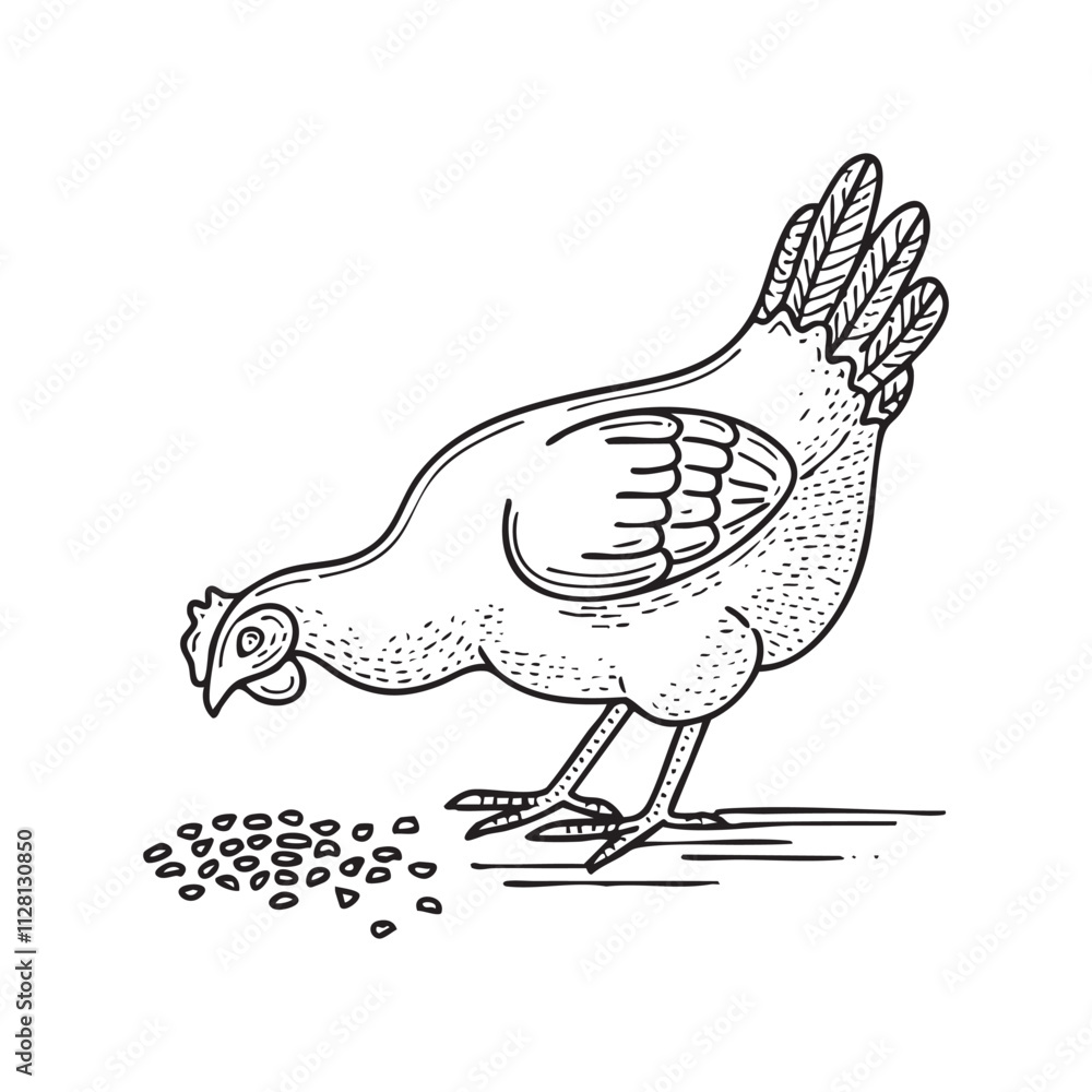 Obraz premium Fowl pecking seeds in farm field