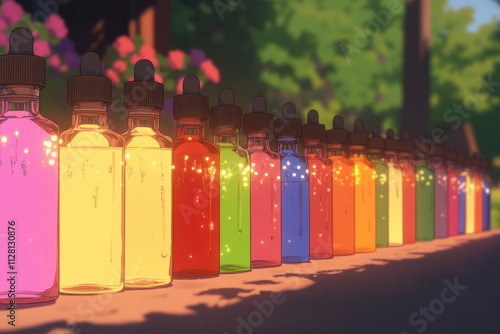 Wallpaper Mural A row of colorful bottles with a bright yellow one in the middle Torontodigital.ca
