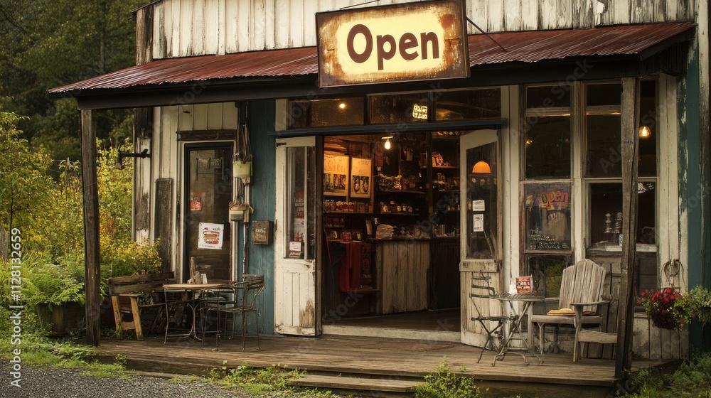 Obraz premium A cozy, small shop with a vintage, weathered metal 