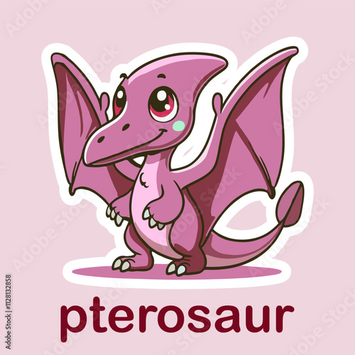 Pteosaur Flat cute dino cartoon vector Illustration 3.eps