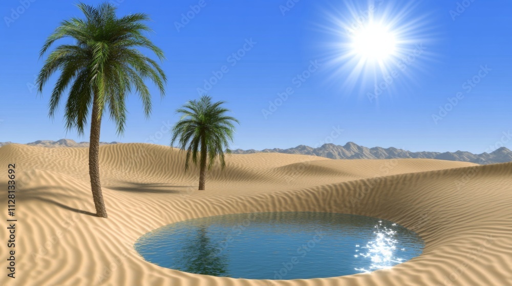 Desert landscape small pool water center is surrounded Oasis Desert landscape small pool water center is surrounded Oasis