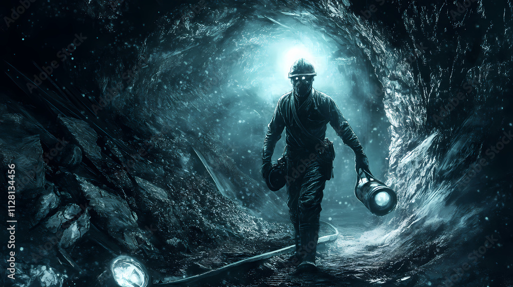 The presence of the phantom miner is palpable as if he is still hard at work forever toiling in the depths of the abandoned mine. Phantom. Illustration The presence of the phantom miner is palpable as if he is still hard at work forever toiling in the depths of the abandoned mine. Phantom. Illustration
