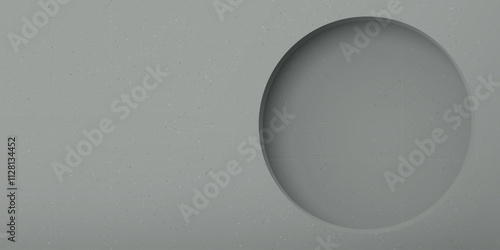 Abstract cement wall background with 3D circle frame paper cut style graphic illustration.