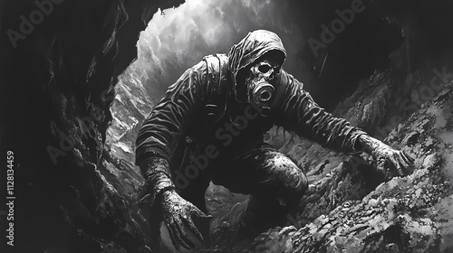 The presence of the phantom miner is palpable as if he is still hard at work forever toiling in the depths of the abandoned mine. Phantom. Illustration