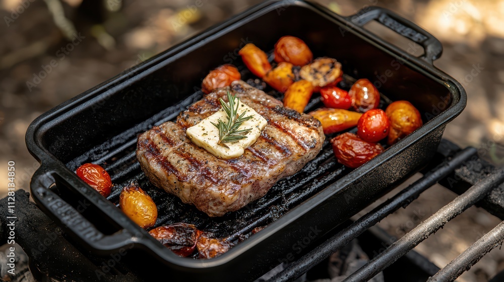 Sizzling Steak Grilled to Perfection Backyard BBQ Food Photography Outdoor Dining Close-up Herb Butter Delight Sizzling Steak Grilled to Perfection Backyard BBQ Food Photography Outdoor Dining Close-up Herb Butter Delight