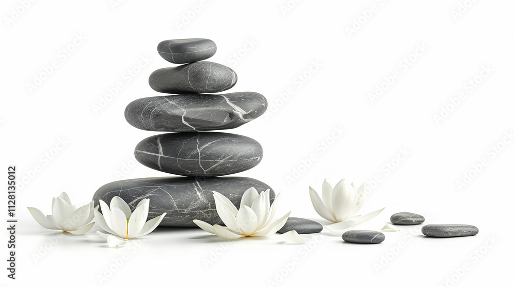 Stacked Black Zen Stones with White Lotus Flower
Stacked Black Zen Stones with White Lotus Flower