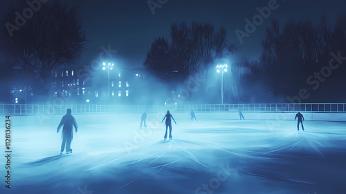 Halloween day: phantom ice rink, misty surface, ghostly skaters. ghostly apparition. illustration. Phantom. Illustration