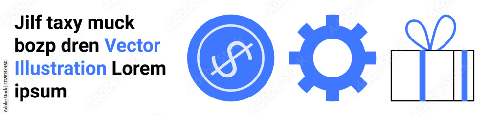 Gear symbolizing process, dollar sign representing finance, and gift present indicating reward. Ideal for business strategies, workflow, finance management, marketing, productivity, rewards and new Gear symbolizing process, dollar sign representing finance, and gift present indicating reward. Ideal for business strategies, workflow, finance management, marketing, productivity, rewards and new