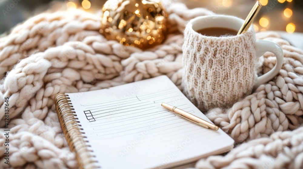 Fototapeta premium Cozy Winter Morning Planning Session With Warm Drinks