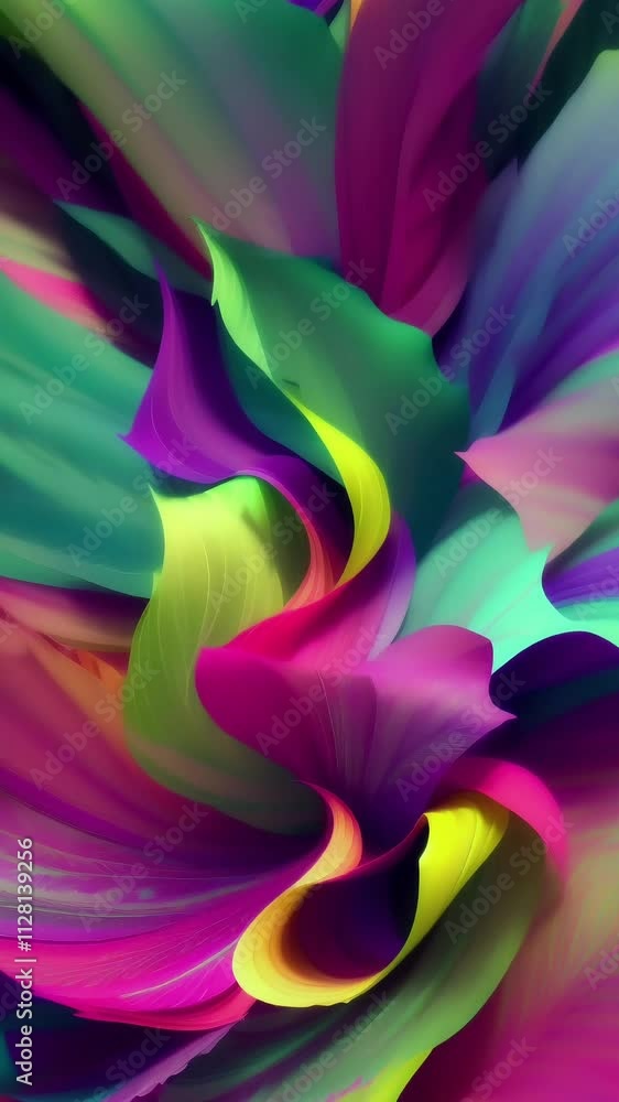 overlapping leaves in tropical tones of lime, teal, and magenta overlapping leaves in tropical tones of lime, teal, and magenta