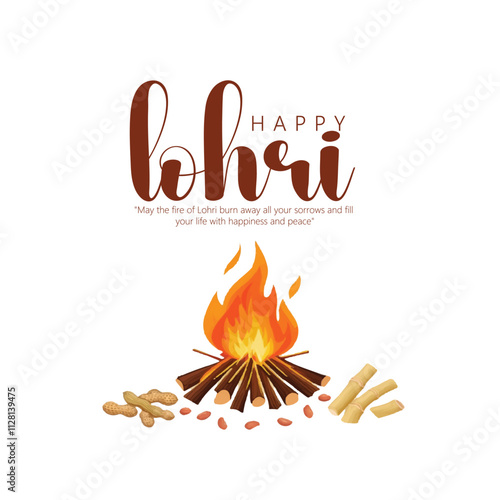 Happy Lohri Festival Card with Bonfire   nuts and sesame seeds, colorful decorations, and space for event details. A festive and traditional design for celebrations.