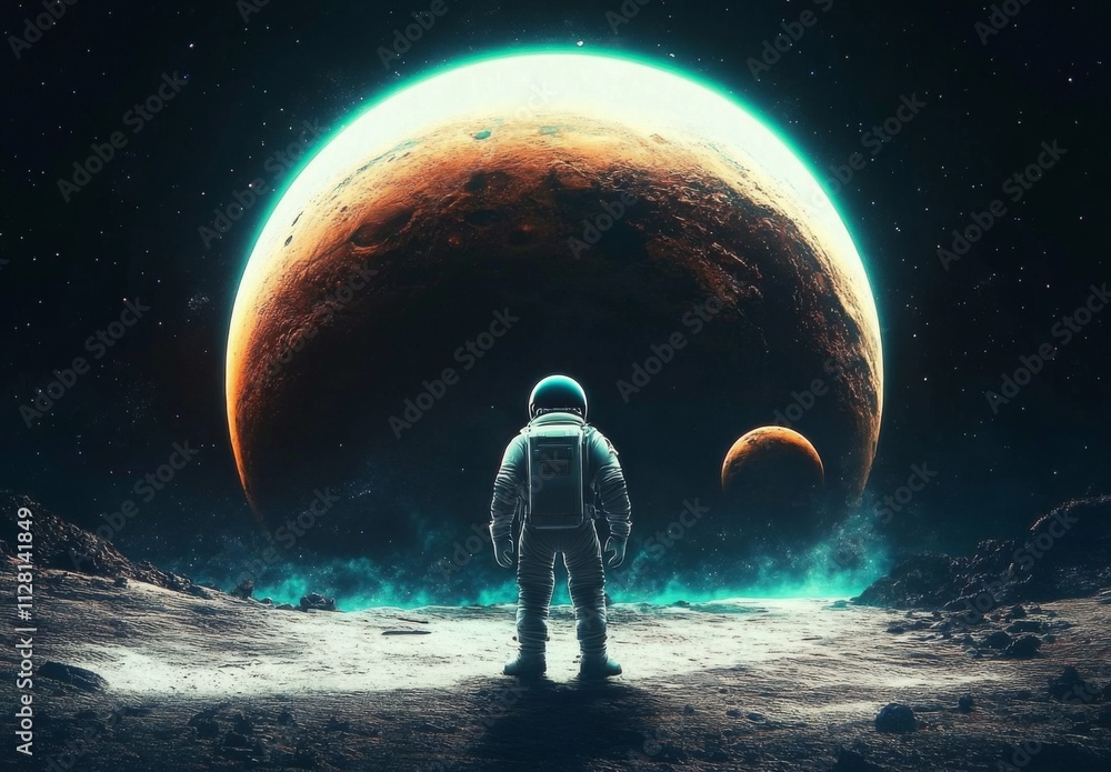 Astronaut standing surface planet large background Astronaut standing surface planet large background