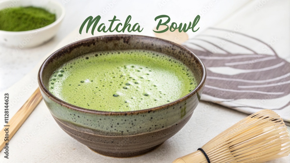 A meticulously crafted matcha bowl fills the frame showcasing the frothy slightly raised surface of the vibrant beverage. Artistic brush strokes of focusenhancing phrases A meticulously crafted matcha bowl fills the frame showcasing the frothy slightly raised surface of the vibrant beverage. Artistic brush strokes of focusenhancing phrases