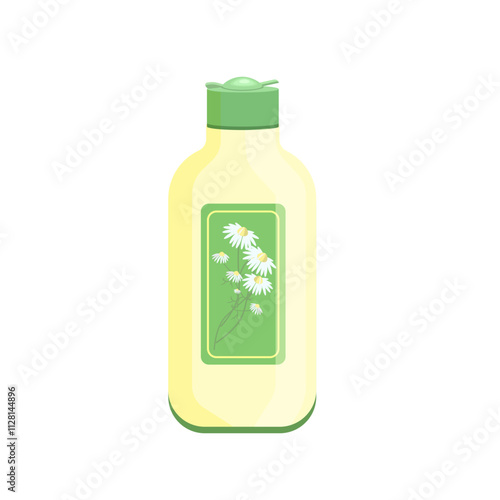 Chamomile shower gel isolated on a white background.Vector illustration of a body care item.