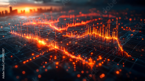 Futuristic Data Grid with Glowing Analytics Visualization