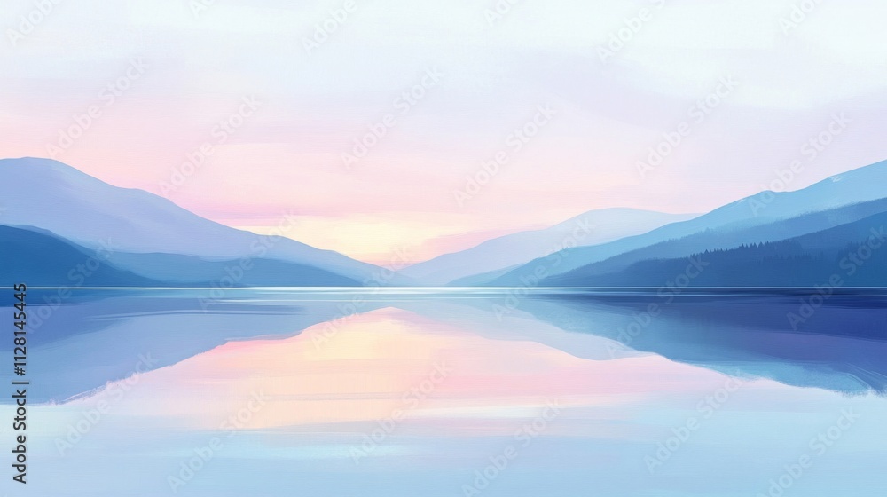 Fototapeta premium Serene Mountain Lake Sunset Reflection Landscape