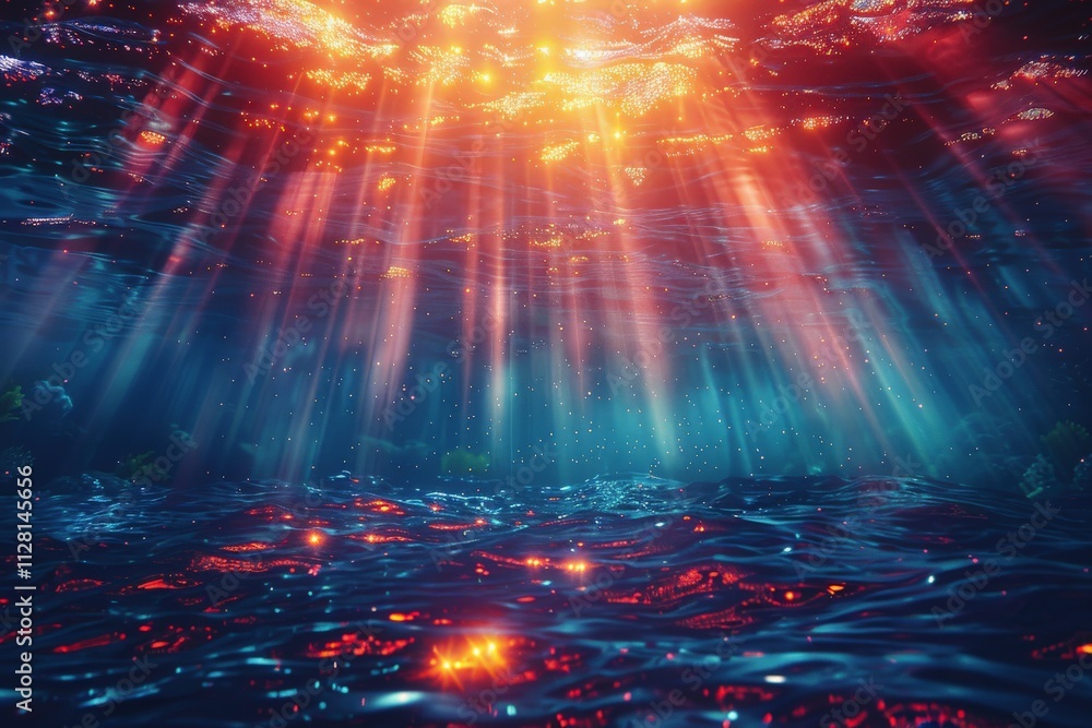 Underwater Scene with Rays of Sunlight Penetrating Ocean Surface Illuminating Deep Blue Water and Coral Reefs Creating Ethereal GlowSunlight Underwater Scene with Rays of Sunlight Penetrating Ocean Surface Illuminating Deep Blue Water and Coral Reefs Creating Ethereal GlowSunlight