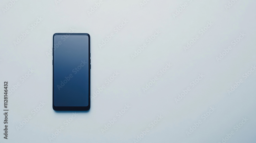 Minimalist view of a black smartphone with a blank screen positioned on a light blue surface, capturing modern technology in a clean and sleek design aesthetic. Minimalist view of a black smartphone with a blank screen positioned on a light blue surface, capturing modern technology in a clean and sleek design aesthetic.