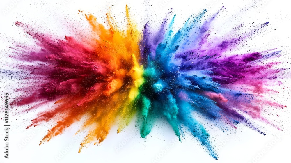 Multicolored powder explosion on a white background. Multicolored powder explosion on a white background.