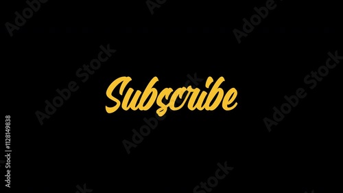 Animated Subscribe sign in gold color on black background. Subscribe text animations are perfect for end screen or outro animations in your videos.
