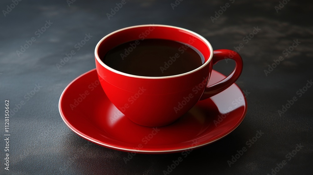 red cup and a plate of coffee in a cafe red cup and a plate of coffee in a cafe