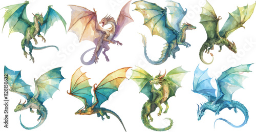 flying dragon watercolor clipart