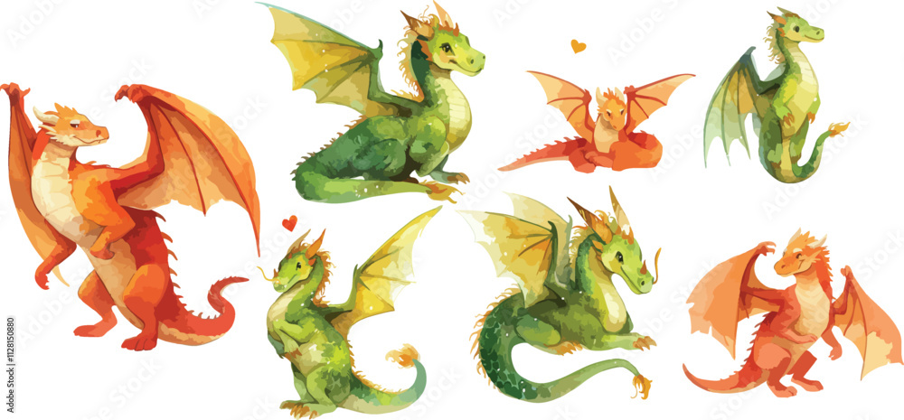 Obraz premium cute dragon watercolor clipart