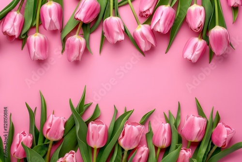 Wallpaper Mural Pink Tulips Border on a Pastel Background Torontodigital.ca
