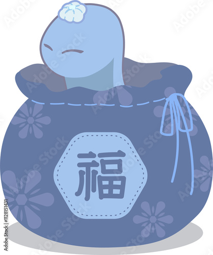 Snake, snake in lucky bag, 2025, zodiac sign, year of the snake, blue snake illustration