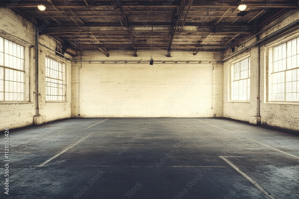Empty Industrial Space with Large Windows Empty Industrial Space with Large Windows