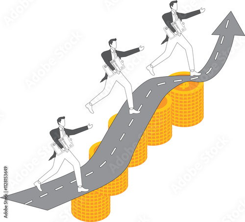 Failures on the road to success, mistakes and risks, setbacks in the course of business or career development, and a group of businessmen who bravely move forward in spite of the dangers on the road o