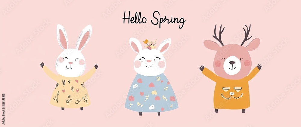Cute cartoon bear, rabbit, and deer with the text Cute cartoon bear, rabbit, and deer with the text