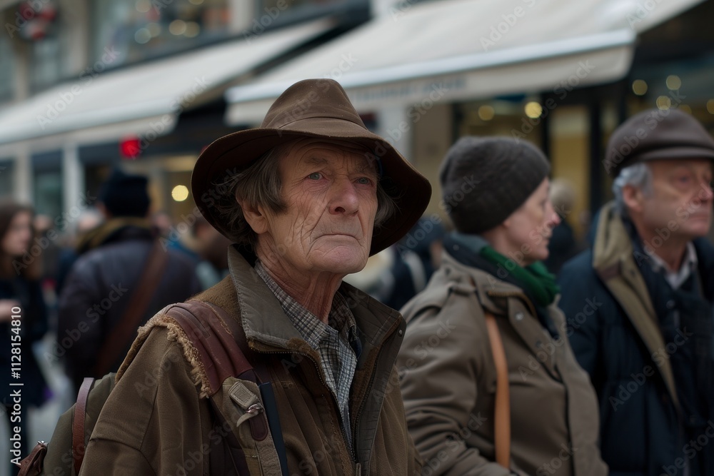 Portrait of an elderly man in a hat on the street. Portrait of an elderly man in a hat on the street.