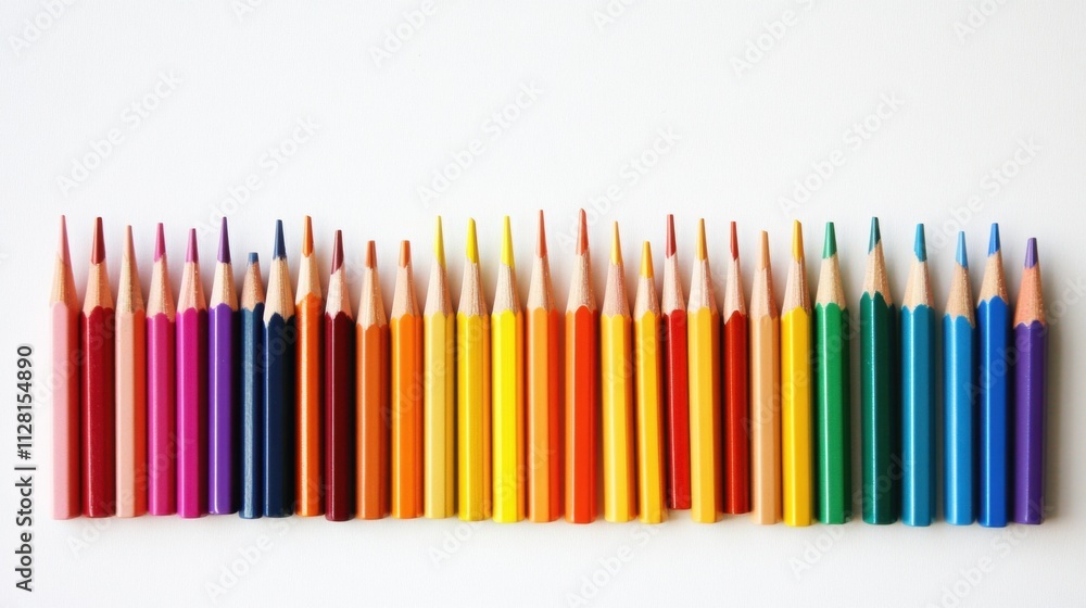 A colorful spectrum of pencils arranged in a perfect gradient, representing the spectrum of identities, laid out on a simple white background A colorful spectrum of pencils arranged in a perfect gradient, representing the spectrum of identities, laid out on a simple white background