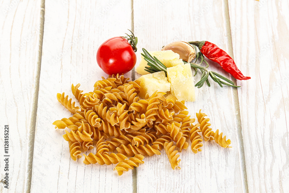 Raw whole grain pasta fusilli Raw whole grain pasta fusilli