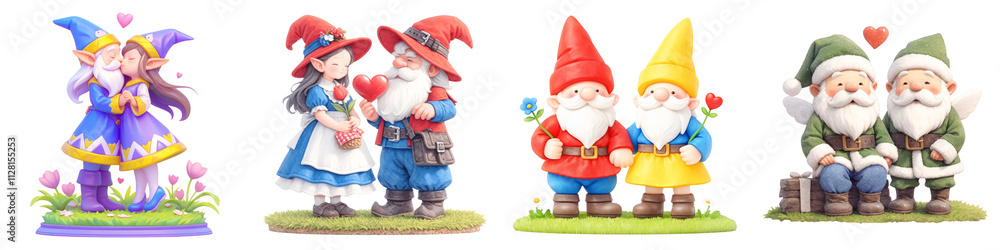 Gnome and Cupid Wings concept on transportation background. Colorful garden gnomes and fairies in a whimsical display. Gnome and Cupid Wings concept on transportation background. Colorful garden gnomes and fairies in a whimsical display.