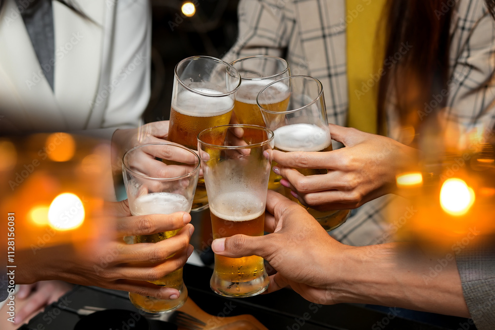 food and drink male friends are happy drinking beer and clinking glasses at a bar or pub. food and drink male friends are happy drinking beer and clinking glasses at a bar or pub.