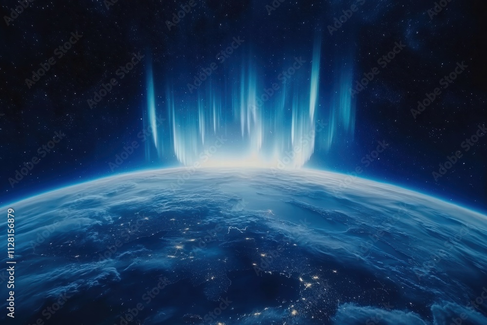 Fototapeta premium Earth from Space with Aurora Borealis