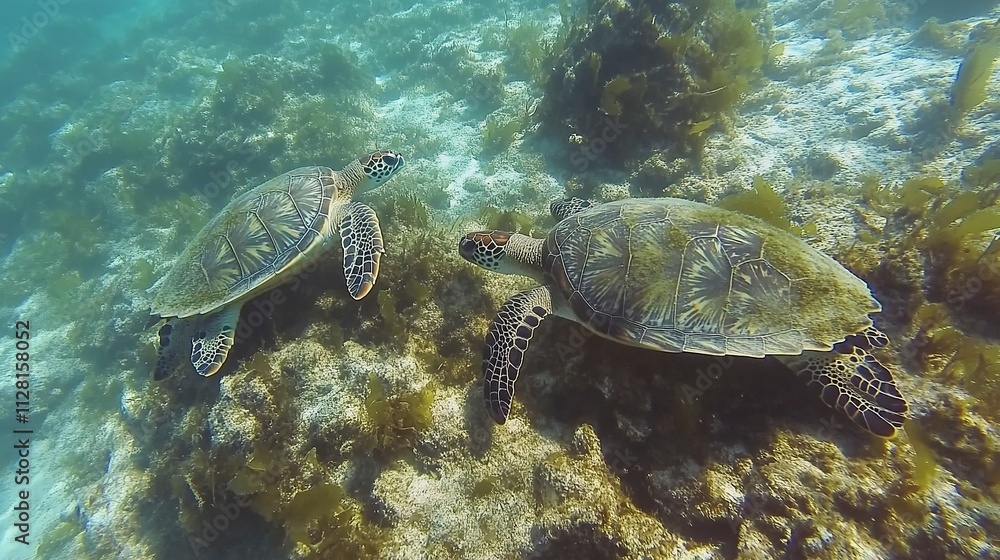 Fototapeta premium sea turtles on the island. beautiful shooting angle. underwater beauty.