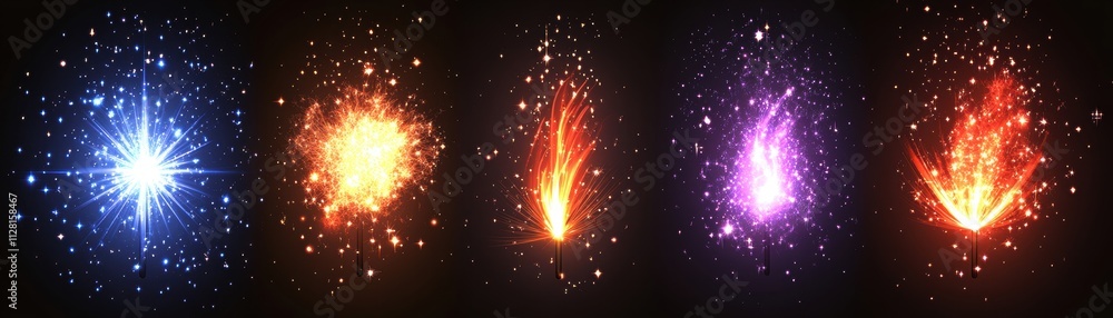 Naklejka premium Colorful Sparkler Set, Festive Firework Lights