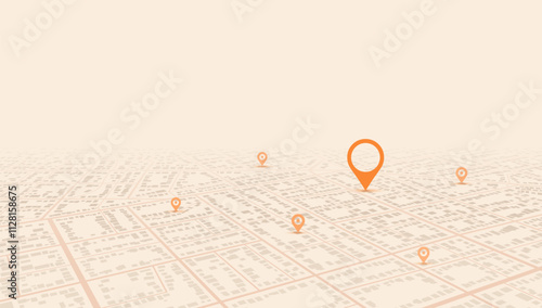 Locator position point. GPS tracking system to navigate around the city landmarks. Detailed city street map with directions to different locations. Vector illustration